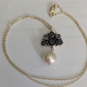 Sterling Silver Pearl & Amethyst Pendant Necklace, Vintage Genuine, 16" Chain